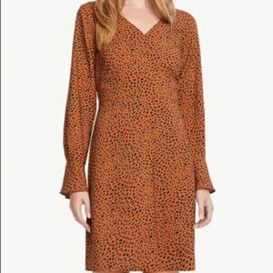 ANN TAYLOR  BROWN ANIMAL PRINT LONG SLEEVES CAREER CASUAL DRESS SIZE:6 NWT $120